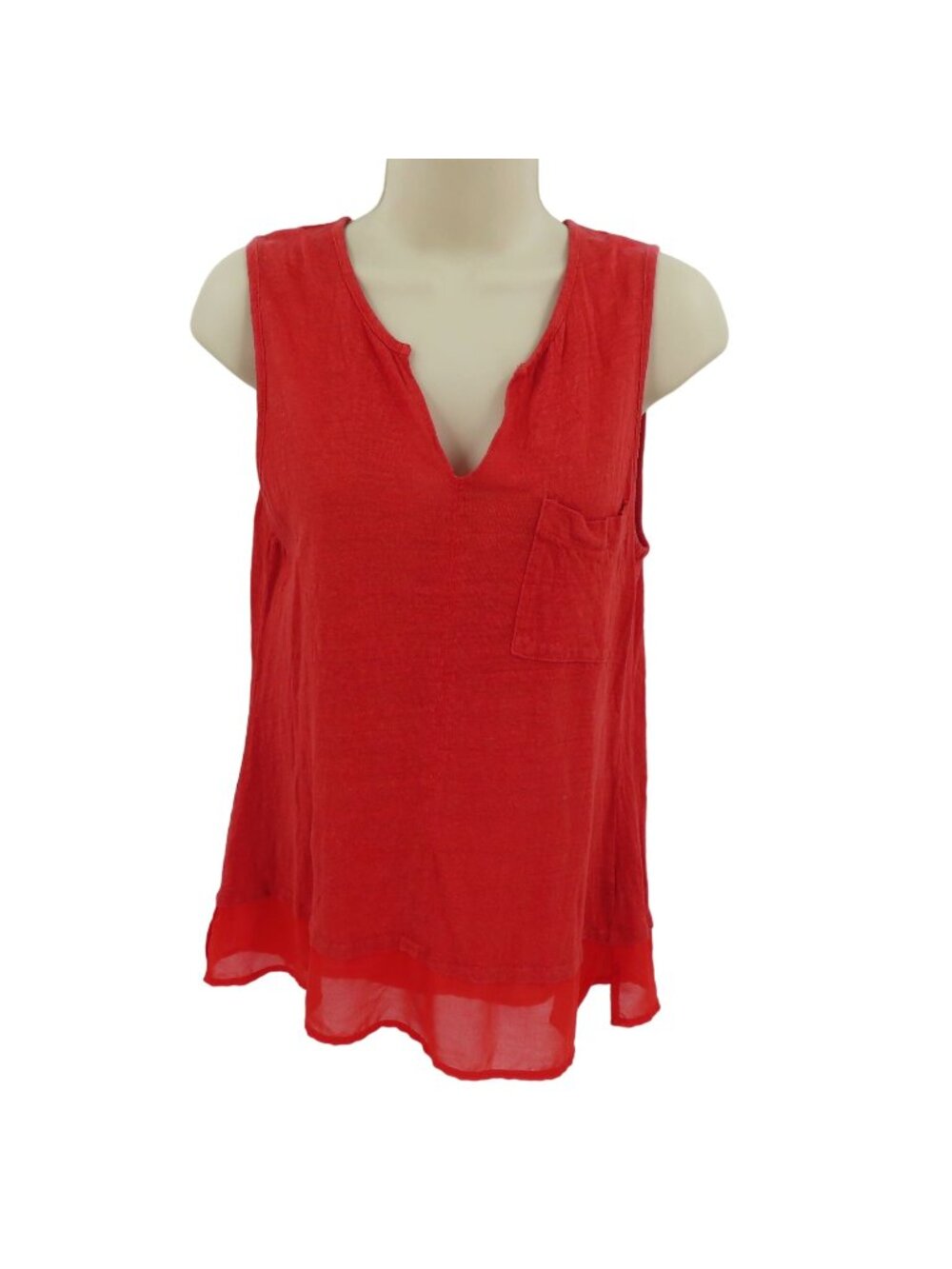Sanctuary Women Small Solid Red All Linen Sleeveless One Pocket Tank Top Shirt